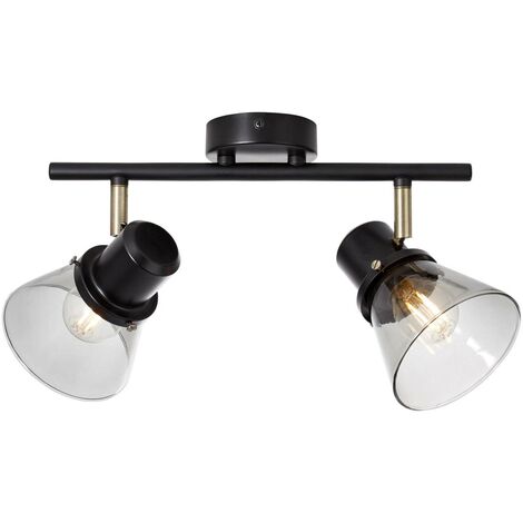 E14, Lampe schwarz/antik messing/Rauchglas für D45, 25W, ( Tropfenlampen 2flg BRILLIANT 2x Spotrohr geeignet Ronald