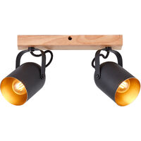 Brilliant Tronte Spotbalken 2flg gold/schwarz/holz, Metall/Holz, 2x D45, E14, 28 W