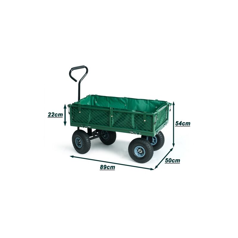 Carriola da giardino con 2 ruote e struttura in acciaio, Carrello  resistente con capacità di carico 100kg Verde - Costway