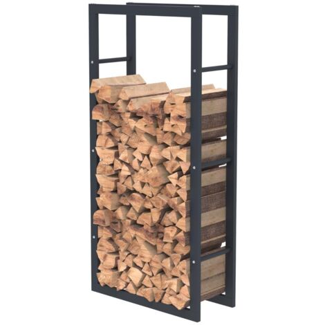 Scaffale Portalegna VA-Cerulean In Metallo 40x38x76 Cm – Con Pala, Scopa, Pinza E Gancio, Doppio Strato, Nero