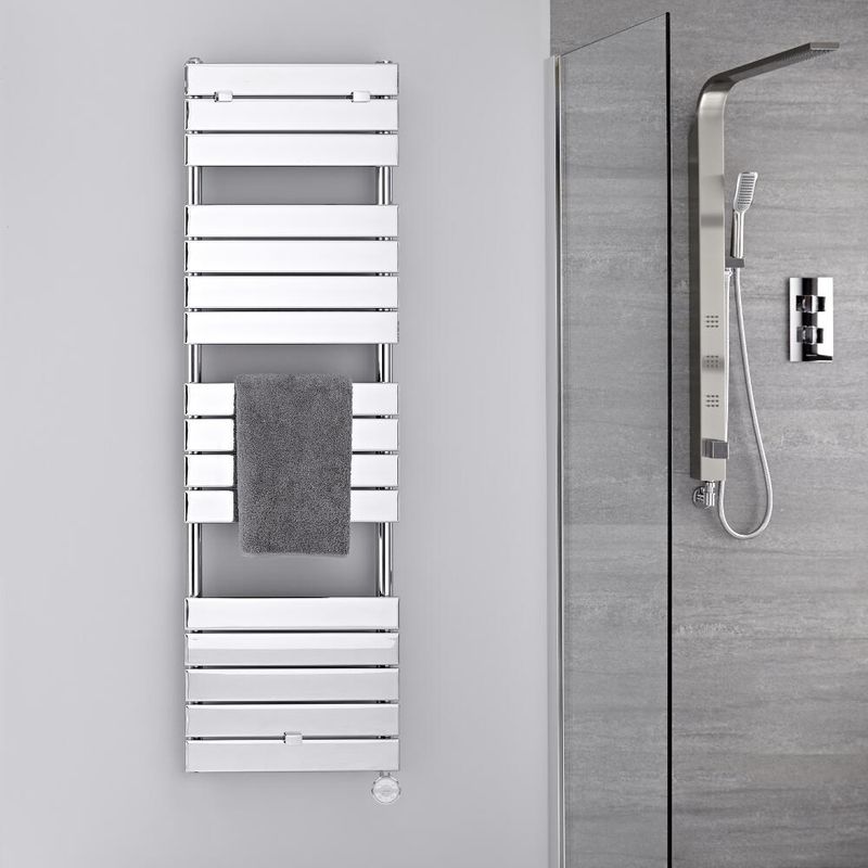 Hudson Reed Quo Scaldasalviette Elettrico Moderno di Design Verticale -  Termoarredo Bagno Contemporaneo a Scaletta - Acciaio Inox Cromato - 300W -  1000 x 600mm - 9 Barre