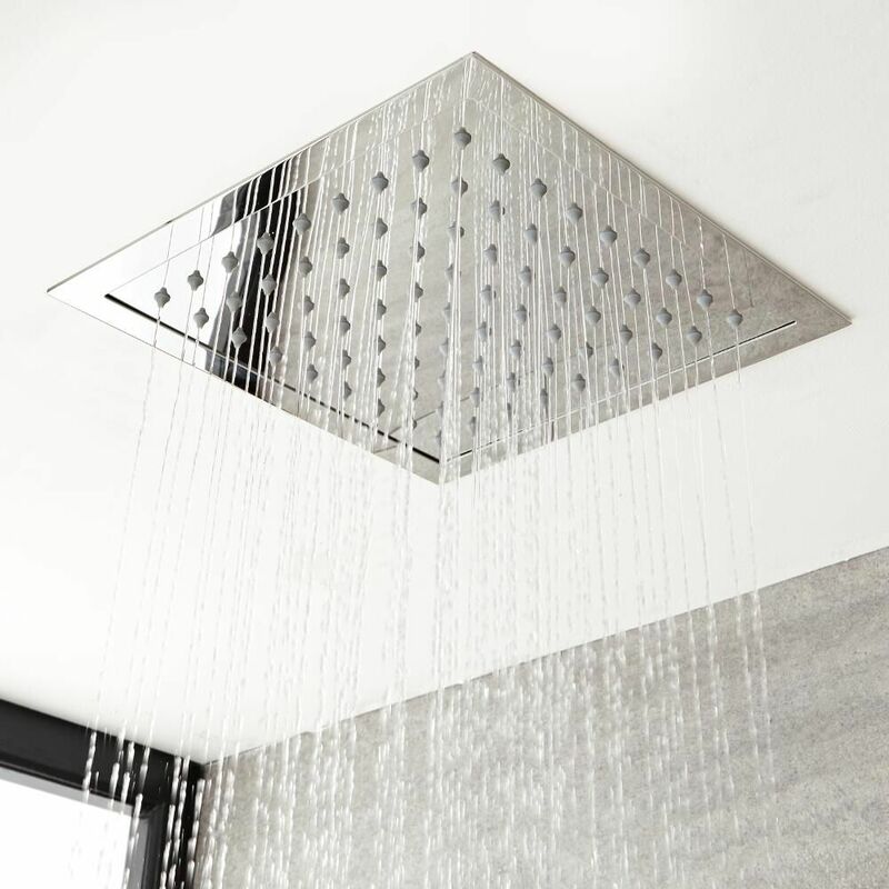 Soffione Doccia da Incasso Quadrato a Soffitto Quadrato 400x400mm Effetto  Pioggia e Cascata Acciaio Inox – Trenton