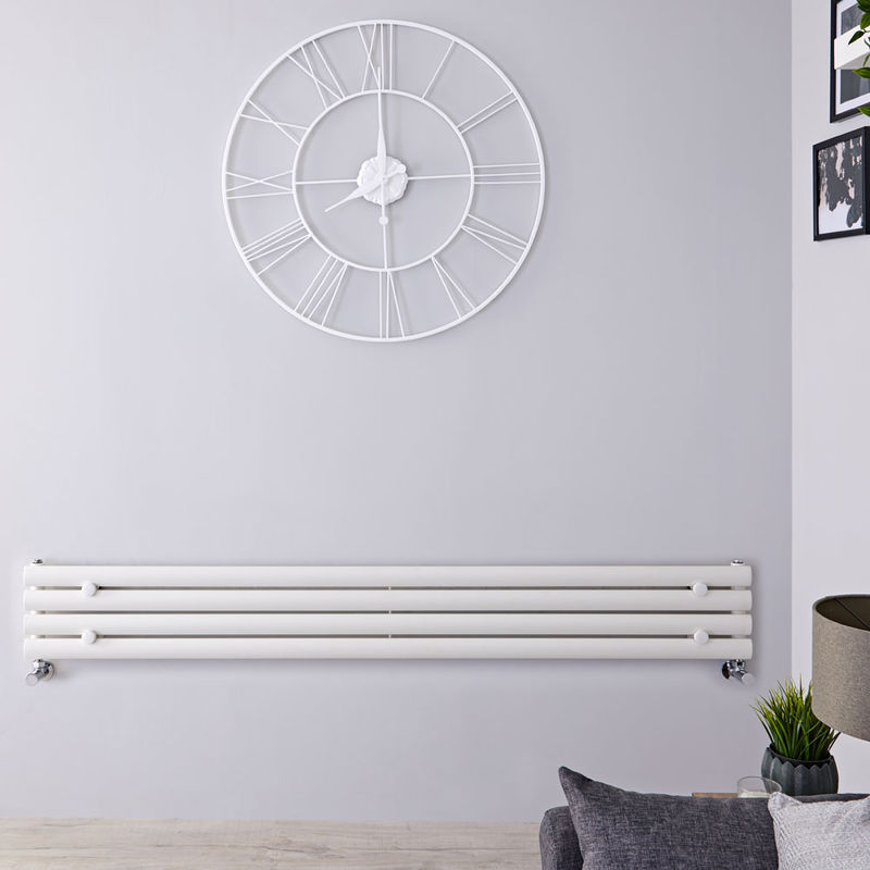 Hudson Reed Revive Radiatore Termoarredo di Design Orizzontale Moderno - Termosifone  Con Finitura In Bianco - Design a Colonna Ovale - 236 x 1600 x 56mm - 518W  - Riscaldamento ad Acqua Calda