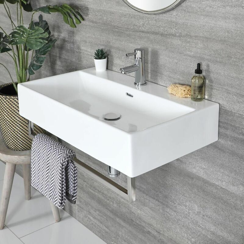 Lavabo Bagno Sospeso Rettangolare in Ceramica 1000x420mm - Sandford