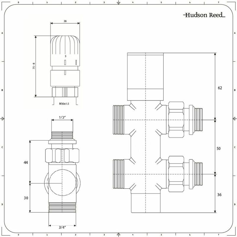 Hudson Reed Valvola Diritta Termostatica Multiblock ad “H” con Adattatore  per Radiatori e Scaldasalviette – Tubi in Pex 12 mm