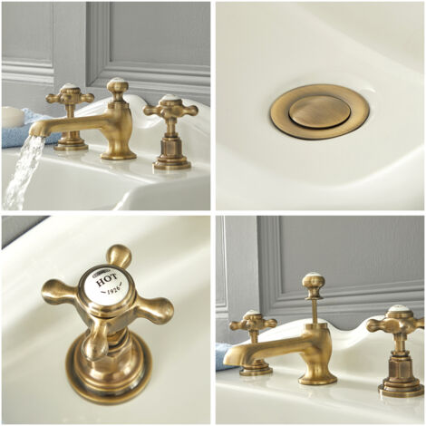 Rubinetti da bagno per lavello a 3 fori, Hurran 10,2 cm, in bronzo lucidato a olio, con scarico pop-up e tubi di alimentazione, rubinetti centrali in acciaio inossidabile senza piombo per lavabo