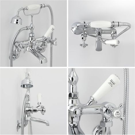 Rubinetto Miscelatore Bidet Design Tradizionale Finitura Bianca e Cromata  con Maniglie a Leva - Elizabeth