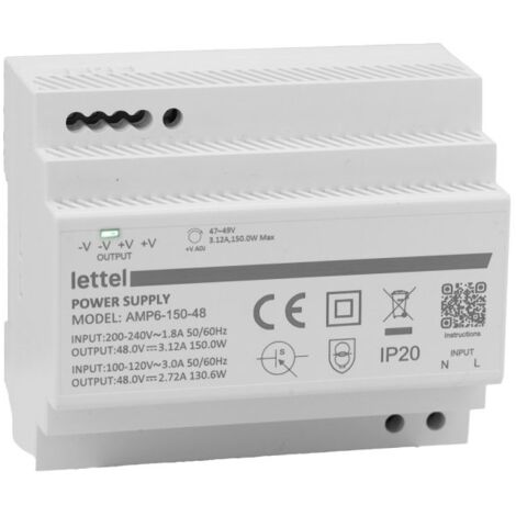 LETTEL - Alimentation 230Vca/48Vcc, puissance 150W. Fixation rail-din, largeur 6 modules. - AMP6-150-48