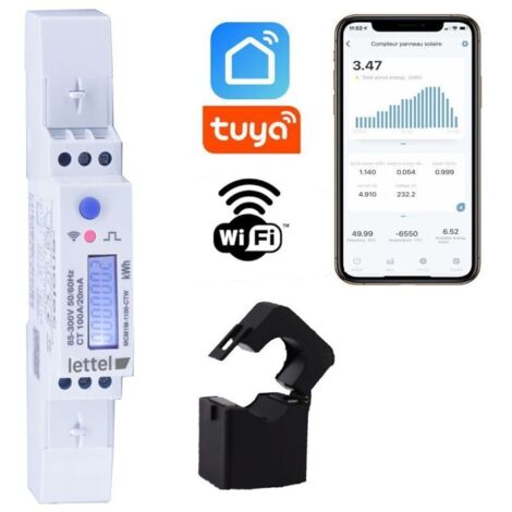 LETTEL - Compteur monophasé multimesure 100A sur TC fourni. Com Wifi et appli smartphone. - MCM1M-1100-CTW