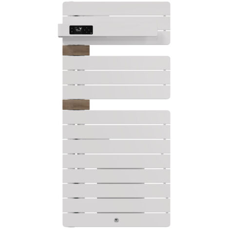 Radiateur sèche-serviettes électrique connecté avec soufflerie Allure 4 - Mât à gauche - 1500W - Blanc et entretoises chêne clair - Thermor (1/2)