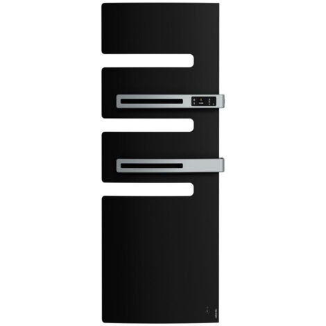 Atlantic – Sèche-serviettes connecté Serenis Premium mât à droite 750W + soufflerie 1000W noir – Système audio haute définition – Connectivité Cozytouch