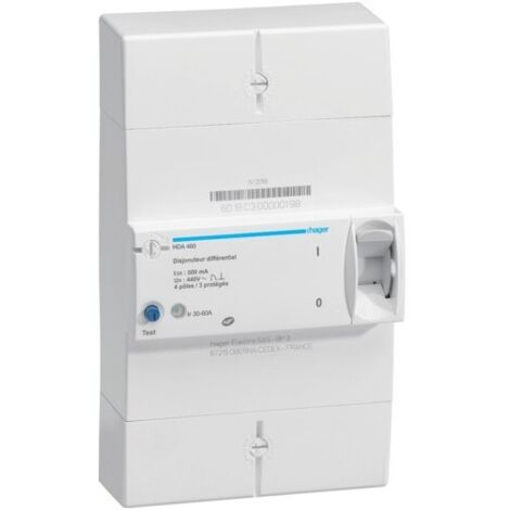 Hager – Disjoncteur différentiel 4P 30/60A 500mA – Protection circuits électriques – Tension 205/440V – HDA460