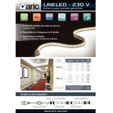 Aric – Câble de raccordement IP44/65 pour ruban LED 50m – Longueur 1,5m – Connecteurs mâle et femelle – 55264 (1/4)