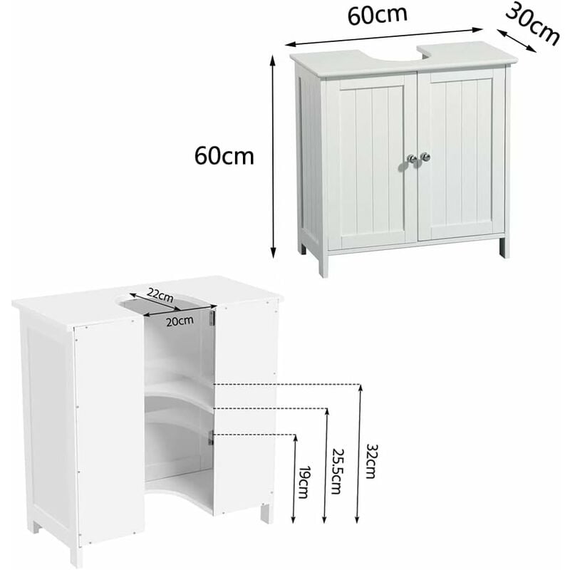 Priano Bathroom Sink Cabinet Under Basin Unit Cupboard Storage