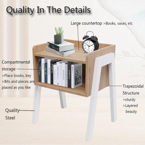 Bedside Table Stackable Side Table with Open Storage 2 Tier Wood