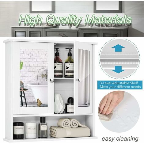 Wall mounted bathroom cabinets,Bathroom Wall Cabinet Storage Cupboard with Mirror Wooden Shelves White