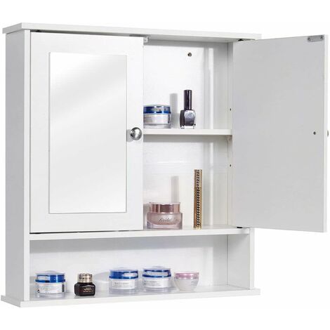 Bathroom Wall Cabinet Storage 1 Door Cupboard Mirrored MDF Wooden