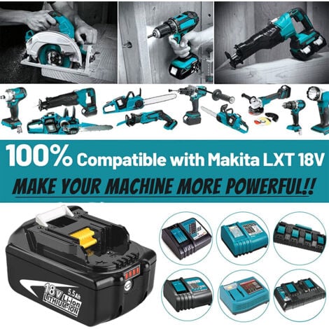Batteria 18V 5500mAh Per Makita BL1850B | 2 Pezzi Con Indicatore LED | Compatibile Con Modelli BL1860, BL1830, LXT-400