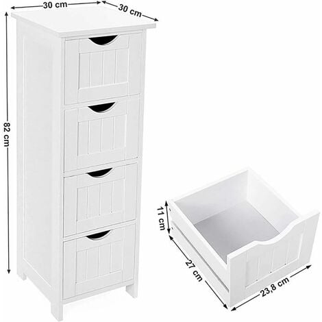 Bathroom Storage Cabinet, Slim Storage Unit with 4 Drawers Space-saving Wooden Modern Style 30 x30 x82 cm Suitable for Bathroom Living room Corridor Bedroom White
