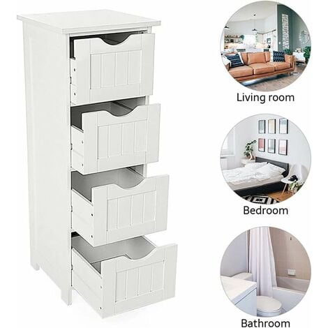 Bathroom Storage Cabinet, Slim Storage Unit with 4 Drawers Space-saving Wooden Modern Style 30 x30 x82 cm Suitable for Bathroom Living room Corridor Bedroom White