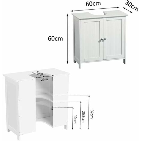 Bathroom storage units,White Under Sink Bathroom Cabinet, Free Standing Wooden Sink Storage Unit, Basin Cupboard With Shelf 60 x 60 x 30 cm (only cabinet)
