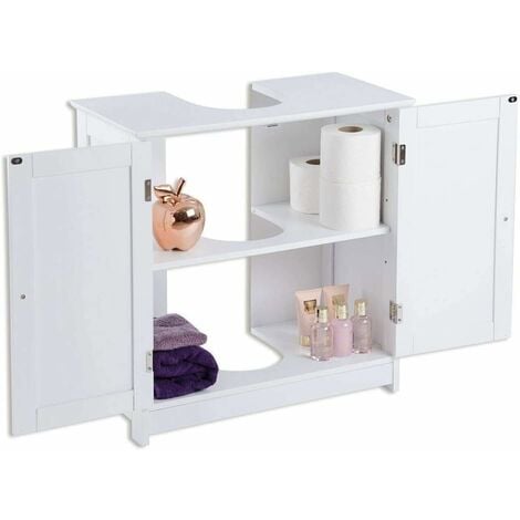 Bathroom storage units,White Under Sink Bathroom Cabinet, Free Standing Wooden Sink Storage Unit, Basin Cupboard With Shelf 60 x 60 x 30 cm (only cabinet)