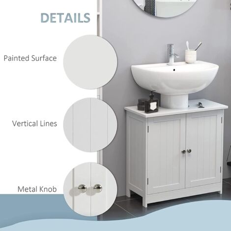 Bathroom storage units,White Under Sink Bathroom Cabinet, Free Standing Wooden Sink Storage Unit, Basin Cupboard With Shelf 60 x 60 x 30 cm (only cabinet)