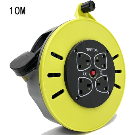 Cable reels,10 M 4 Socket Open Cable Reel Extension Lead Garden Outdoor with Winding Handle 13A 4 Socket Thermal Out and Power Switch High Visibility Cable