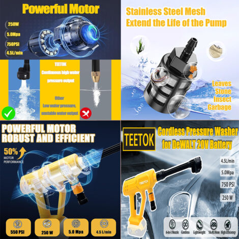 6 In 1 Cordless High Prussure Washer Car Garden Jet Washer Cleaner Water Spray Gun Lance Body Only (Not Included Battery),Compatible with DeWALT Battery 18V-21V