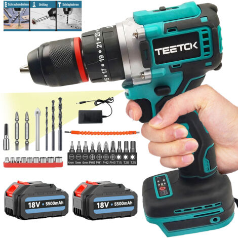 Drills and combi drills,Cordless Brushless Hammer Drill Driver Screwdrivers,2 Speed,Electric Hand Drill 25+1,With Drill Bits+2x 5.5Ah Battery+Charger,Compatible with Makita Battery (1/5)