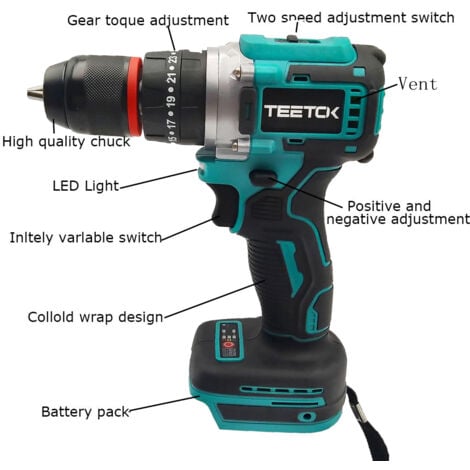 Drills and combi drills,Cordless Brushless Hammer Drill Driver Screwdrivers,2 Speed,Electric Hand Drill 25+1,With Drill Bits+3000mAh Battery+Charger,Compatible with Makita Battery