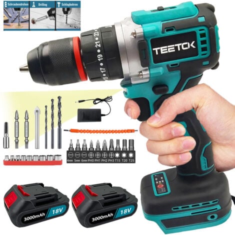 Drills and combi drills,Cordless Brushless Hammer Drill Driver Screwdrivers,2 Speed,Electric Hand Drill 25+1,With Drill Bits+2x 3000mAh Battery+Charger,Compatible with Makita Battery