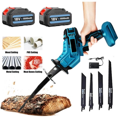 Electric Cordless Reciprocating Saw Saber Cutting Saw Kit 4blades 2x5.5ABattery Charger Compatiable with Makita 18v Battery