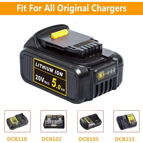 2Pack DCB184 18V/20V MAX XR 5.0Ah Li-ion Replacement Battery for Dewalt 18V Batteries Compatible for Dewalt DCB200 DCB180 DCB181 DCB182 DCB184 DCB201，Compatible with Dewalt Tool and Charger