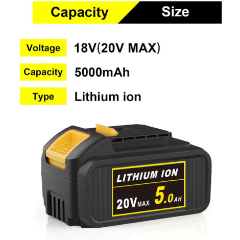 2Pack DCB184 18V/20V MAX XR 5.0Ah Li-ion Replacement Battery for Dewalt 18V Batteries Compatible for Dewalt DCB200 DCB180 DCB181 DCB182 DCB184 DCB201，Compatible with Dewalt Tool and Charger
