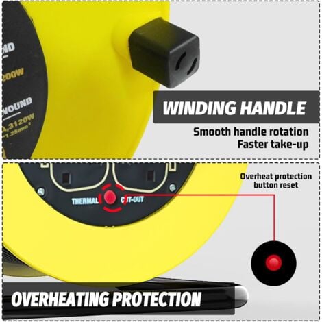 Extension cords,Extension Lead 50m Heavy Duty Cable Reel, 4 Socket Cord Reel UK Plug Socket with Thermal Cut-Out Protection 13A Fused Plug