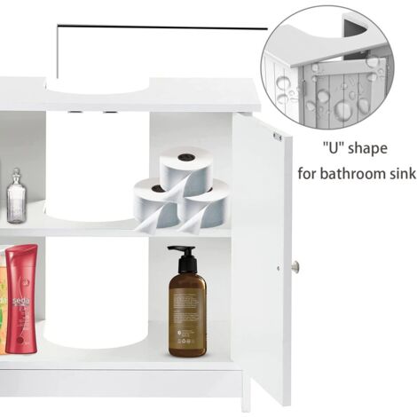 Under Sink Cabinet Cupboard Unit Double Doors Storage Bathroom Furniture Home WHITE