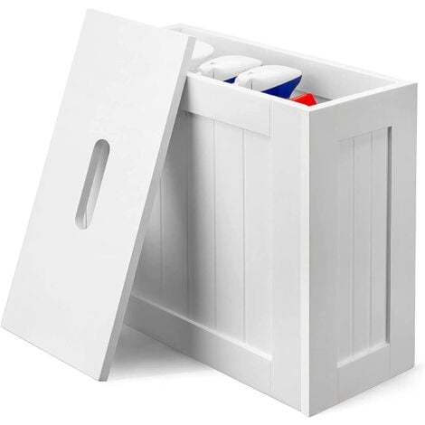 White Bamboo Wood Slimline Bathroom Tissue Rolls Spray Storage Unit Cabinet