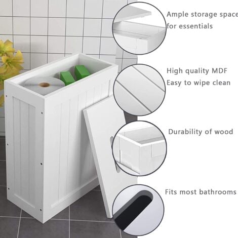 White Bamboo Wood Slimline Bathroom Tissue Rolls Spray Storage Unit Cabinet