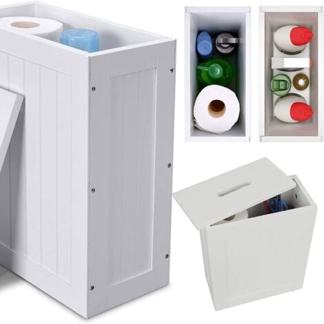 White Bamboo Wood Slimline Bathroom Tissue Rolls Spray Storage Unit Cabinet