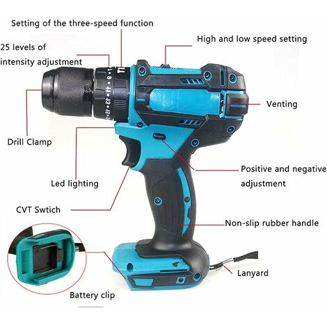 Cordless 3 IN 1 25+3 Torque Electric Hammer Impact Drill Screwdriver Tools+5.5A Battery,Compatible with Makita Battery