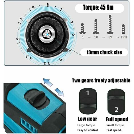 Cordless 3 IN 1 25+3 Torque Electric Hammer Impact Drill Screwdriver Tools+5.5A Battery,Compatible with Makita Battery