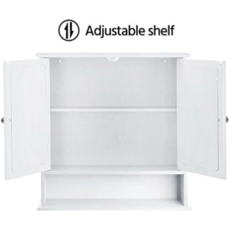 2 Doors Wall Cabinet Bathroom Mirror Cabinet Storage w/Adjustable Shelves, White