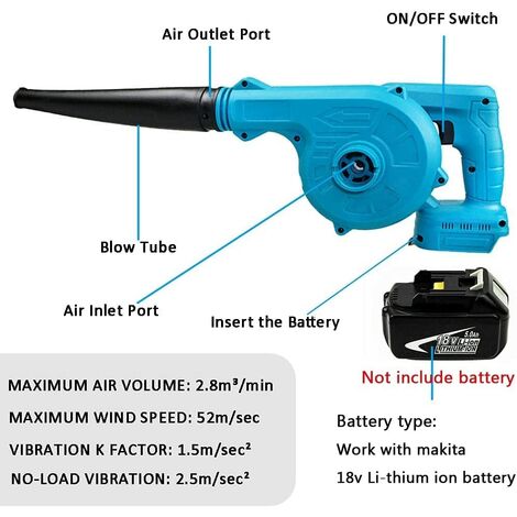 Cordless Leaf Blower Electric Air Blower Cordless Garden Tools For 18V Makita Lithium Battery - 1420