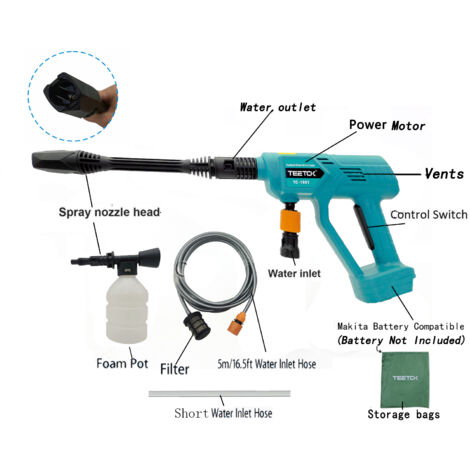 Cordless High Pressure Washer Spray Water Gun Power Jet Wash Car Cleaner 18V ( Not Included Battery and Charger),Compatible with Makita Battery