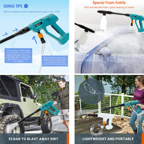Cordless High Pressure Washer Spray Water Gun Power Jet Wash Car Cleaner 18V ( Not Included Battery and Charger),Compatible with Makita Battery
