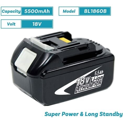 Replacement 5.5Ah battery Compatible with Makita Battery 18v BL1850 BL1840 BL1860 LXT DC18RC battery charger with 2X 5.5Ah battery + 1x fast charger (Charger with safety protection and music reminder)