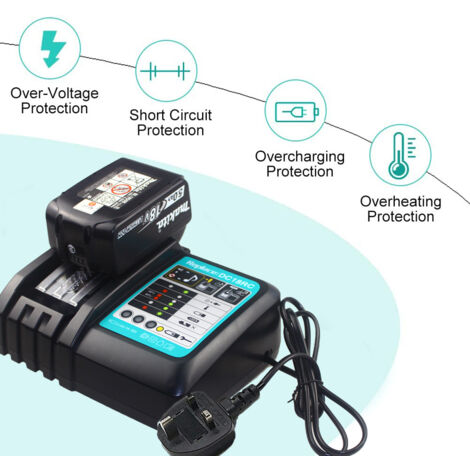 Replacement 5.5Ah battery Compatible with Makita Battery 18v BL1850 BL1840 BL1860 LXT DC18RC battery charger with 2X 5.5Ah battery + 1x fast charger (Charger with safety protection and music reminder)