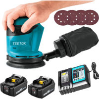 Random Orbital Sander,18v LXT Lithium Cordless Orbital Sander Polisher Ø 125mm with 4PCS Sandpaper + 2x5.5Ah Batteries + DC18RC Charger, Compatible with Makita Battery