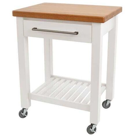 T&G Studio White Hevea With Oak Top Kitchen Trolley Flat Packed